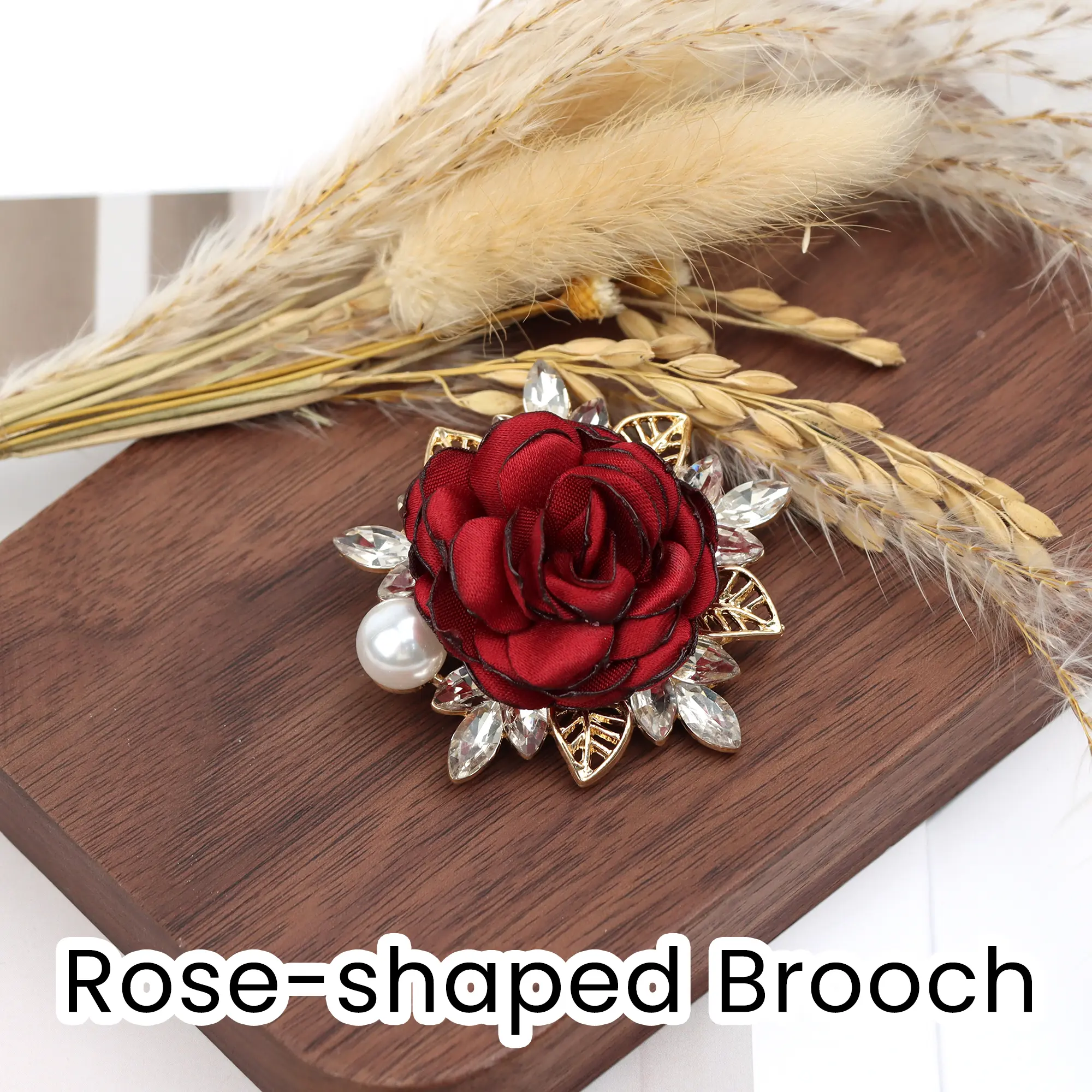 Women's Glamorous Satin Collar Clip Brooch Pin - Handcrafted Lifelike Synthetic Roses with Pearls, Plated Alloy Clip, Romantic Casual Accessory for Ceremony, Wedding, Family Photo Events, Special Events, Birthday