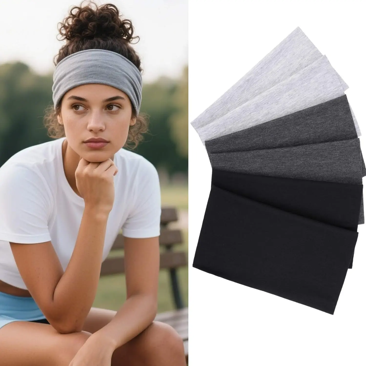 Headbands for Women, 4 inches Wide, 6 Packs Stretchy  Bands, Hair Accessories for Yoga Workout Non Slip Women's Hair Bands Every Day Fashion, Black, White, Grey
