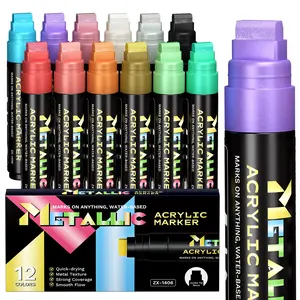 Giant Graffiti Poster Pen Set, Includes 12 Metal Colors, Large 15mm Wide Tip, Acrylic Paints, Suitable for Various Surfaces Art Creation