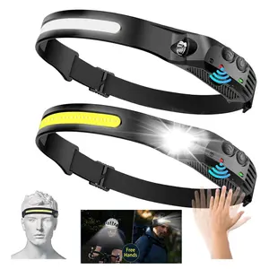 Headlamp Rechargeable 2000mAh Battery Powered Rechargeable Headlamps for Adults Super Bright Motion Sensor Lead Lights for Forehead Type-C USB Charging for Hiking Fishing