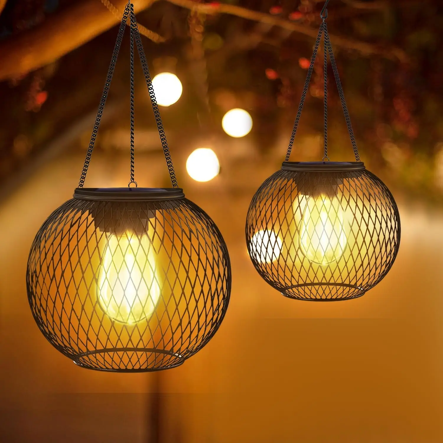 Solar Outdoor Lights Solar Hanging Lanterns Outdoor Waterproof Metal Solar Hanging Lights with Hook Garden Lanterns for Outside Classic Outdoor Deceorative Lights for Yard Garden Patio Porch Decor