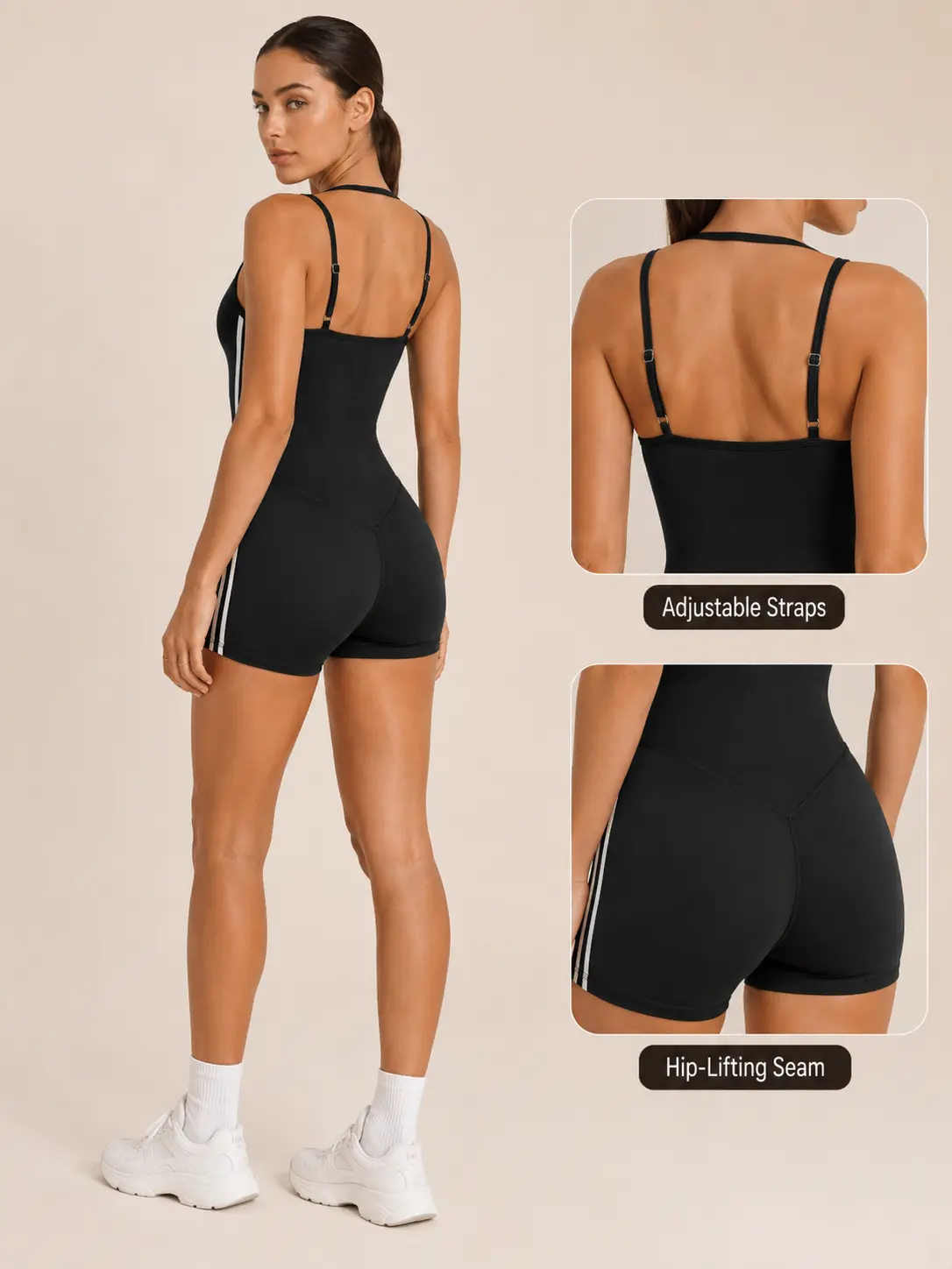 Women's Butt Lifting Workout Jumpsuit, Adjustable Strap Sleeveless Yoga Onesie with Built In Bra, Sculpting Activewear for Pilates Gym