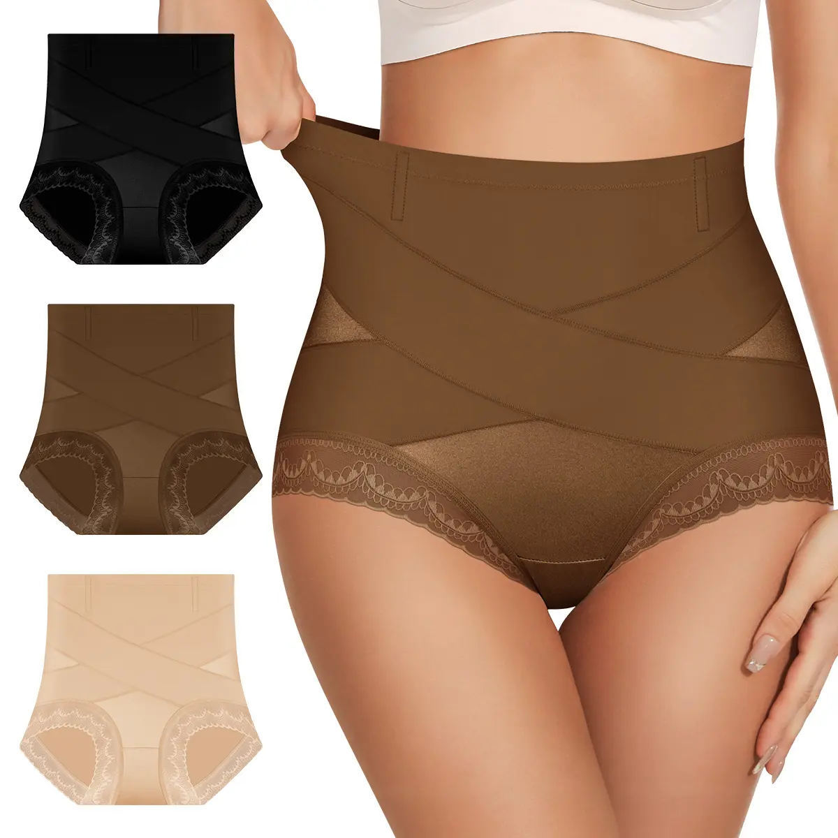 Cross High-Waisted Breathable Panties 1-Pack, Ice Silk Lightweight Briefs with Smooth Finish, Comfortable for Spring/Summer, Everyday Wear
