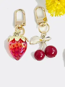Cute Style Fruit Metal Pendant, Diy Pendants - Sparkling Strawberry & Cherry Design, Multi-Purpose Clip, Handcrafted Diy Jewelry Accessory, Perfect For Sweet And Cool Outfits, Birthday Gifts, And Decorations For Bags And Keys
