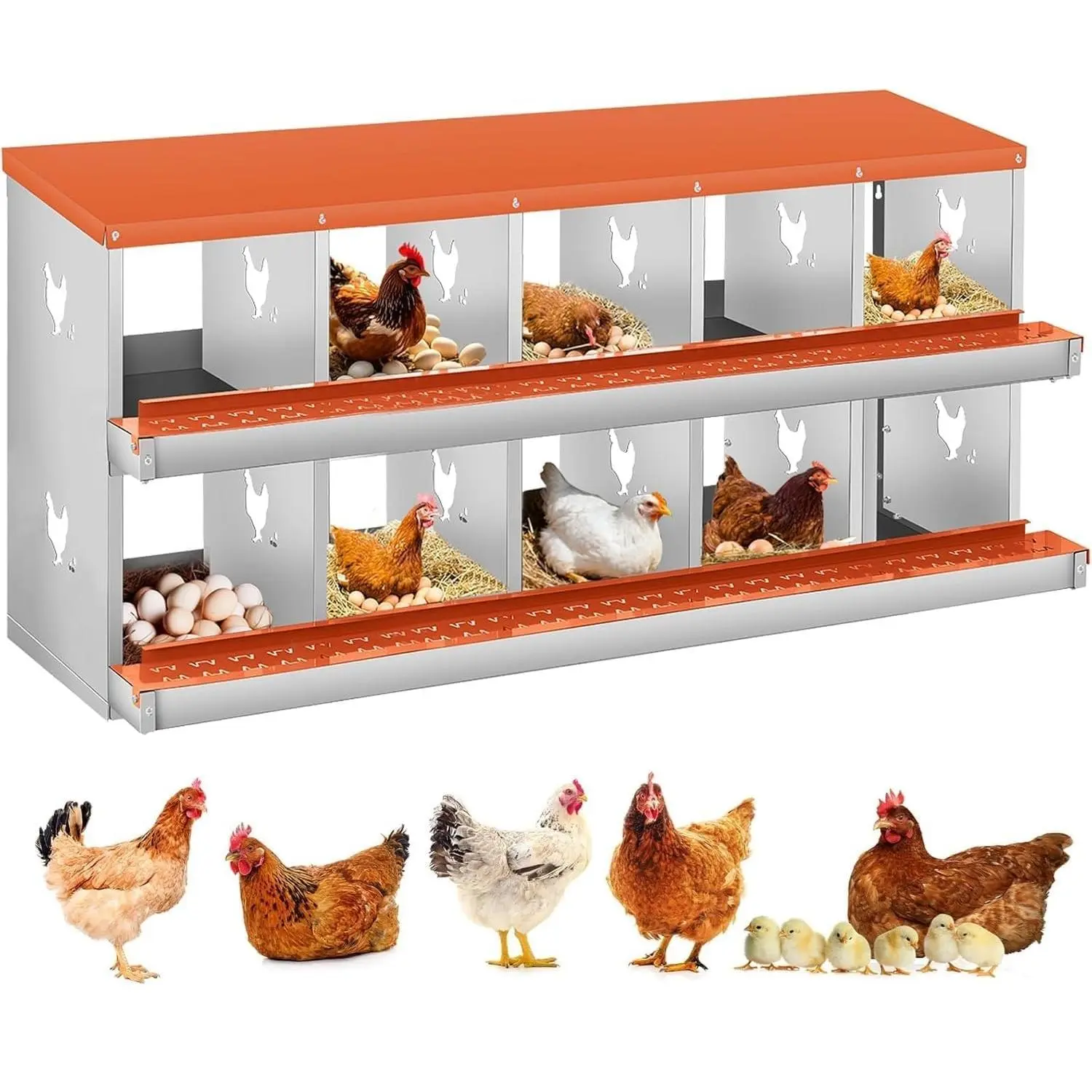 Garvee 10-Compartment Two-Tier Steel Chicken Nesting Box with Large Vented Holes, Wall-Mountable, Durable and Easy to Clean, Designed for Easy Egg Collection and Protection in Backyard Poultry Coops