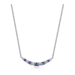 LuxLab Created Sapphire & Diamond Bar Necklace,  Sterling