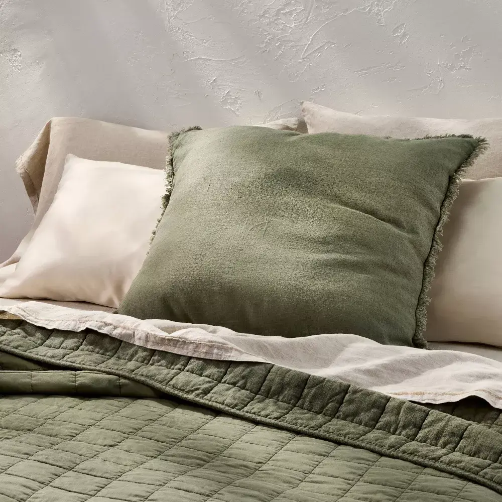 Euro Heavyweight Linen Blend Throw Decorative Pillow Olive Green - Casaluna