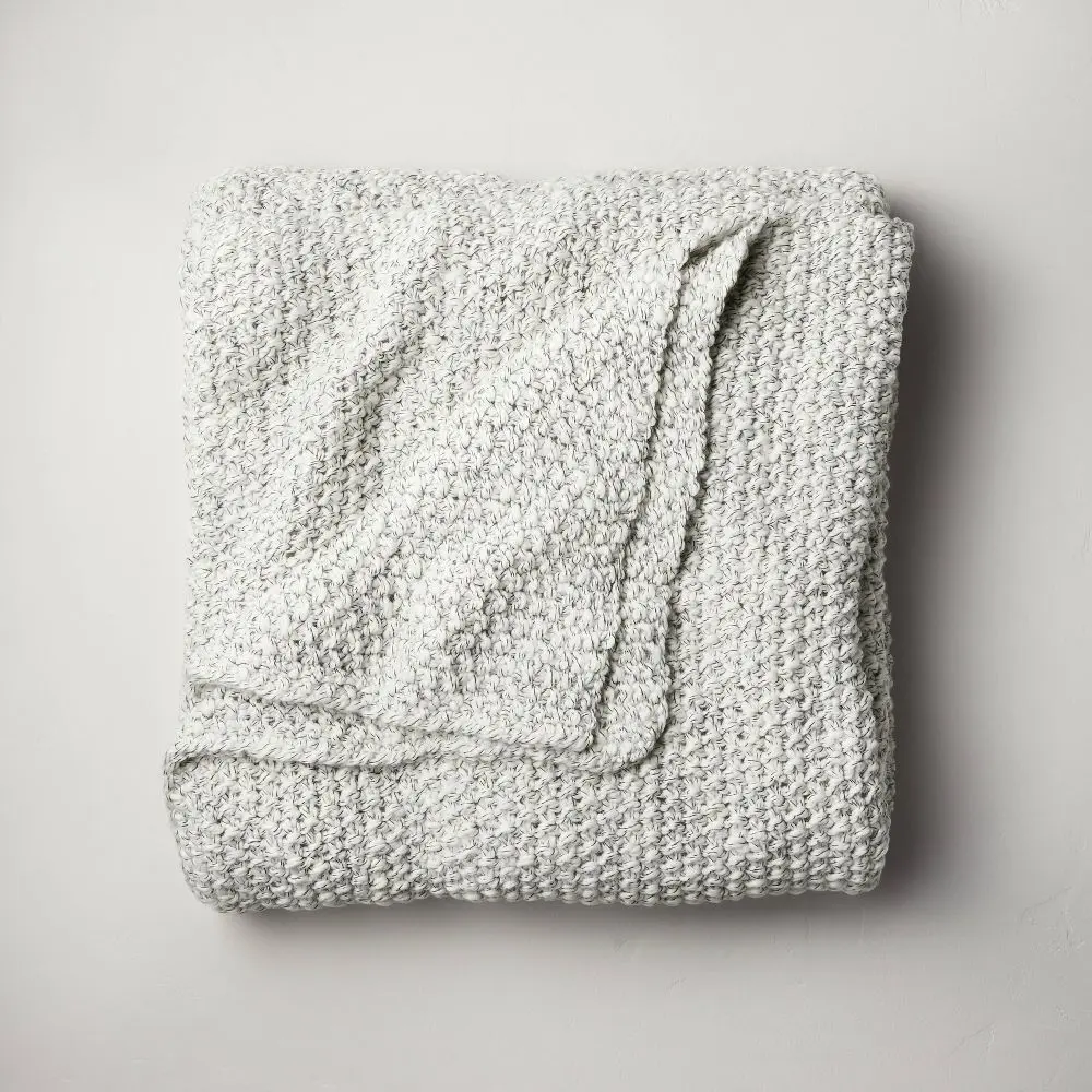 King Chunky Knit Bed Blanket Marled Gray - Casaluna: Acrylic Sweater Knit Machine Washable All Ages