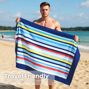 Oversized Striped Beach Towel, Soft Absorbent Cotton Pool Towel, Colorful Nautical Stripe Quick Dry Towel for Adults, Beach, Travel, Swimming180x90cm