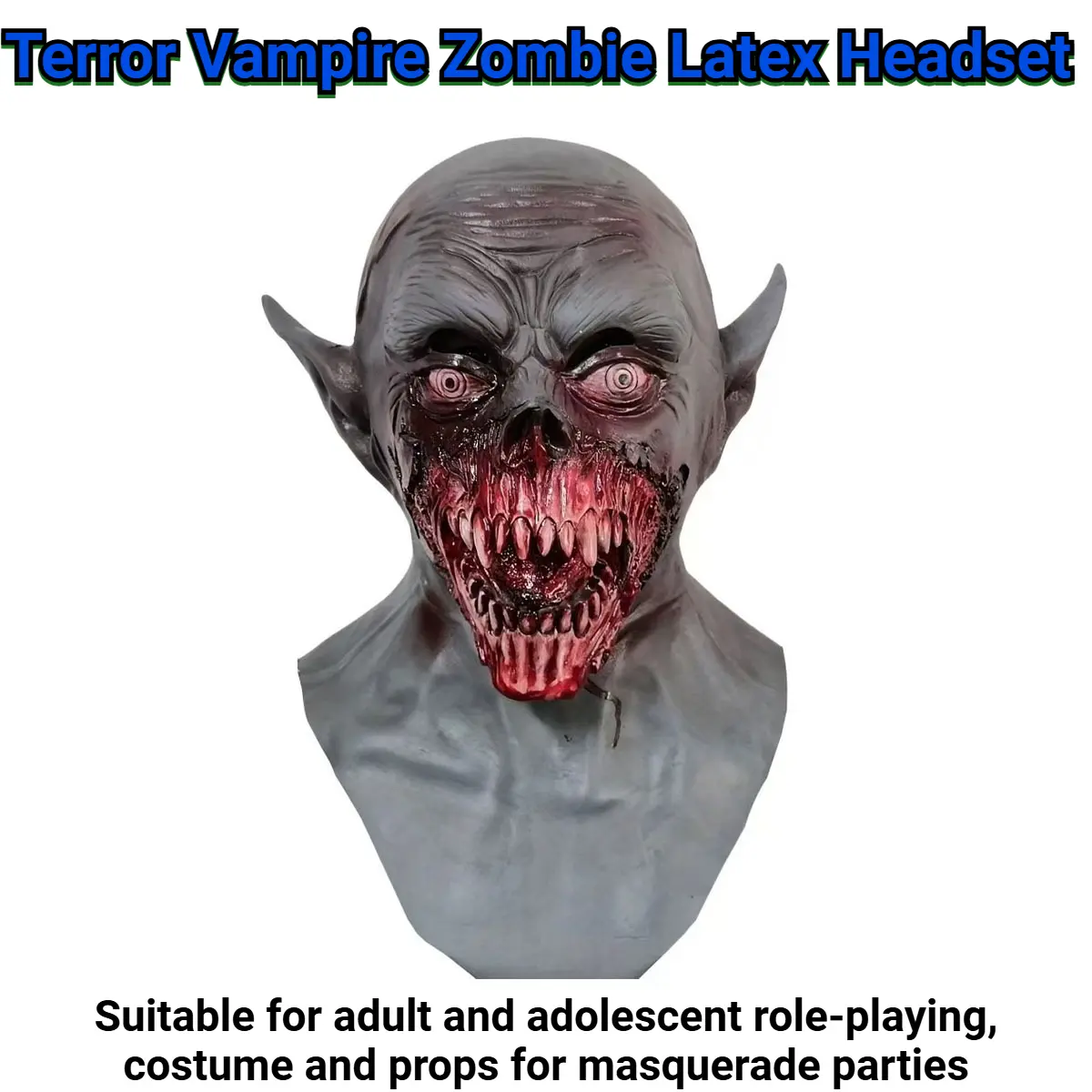 Scary Evil Waterproof Gothic Skeleton Vampire Latex Mask - 1:1 Horror Creature Replica, Realistic Blood-Red Eyes & Fangs, Comfortable Prop for Adults, Halloween Themed Party Costume Accessory, Water Proof