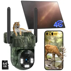 4G LTE Solar Surveillance Camera 2K HD Video 360° View No WiFi Waterproof Motion Activated NightVision 4G Data Card 64G SD Card Included 2-Way Audio Local Storage