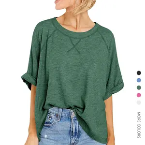 Danedvi Women's Minimalist Round Neck Oversized Baggy Short-Sleeve T-Shirts - Soft, Breathable Fabric, Everyday Fit & Style, Maternity Casual Spring Beige Womenswear Tops