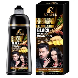 420ml ROUSHUN Black Hair Shampoo Hair dye Ginseng, ginger, black hair dye, moisturizing hair, cleansing care, Haircare, dyeing and conditioning shampoo, 3 in 1 Semi Permanent Hair Dye