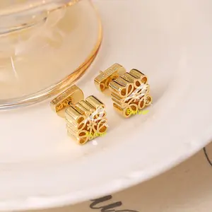 Luxury Solid Brass Gold Plated Stud Earrings for Women Elegant Minimalist Design High Quality Boutique Jewelry Wholesale