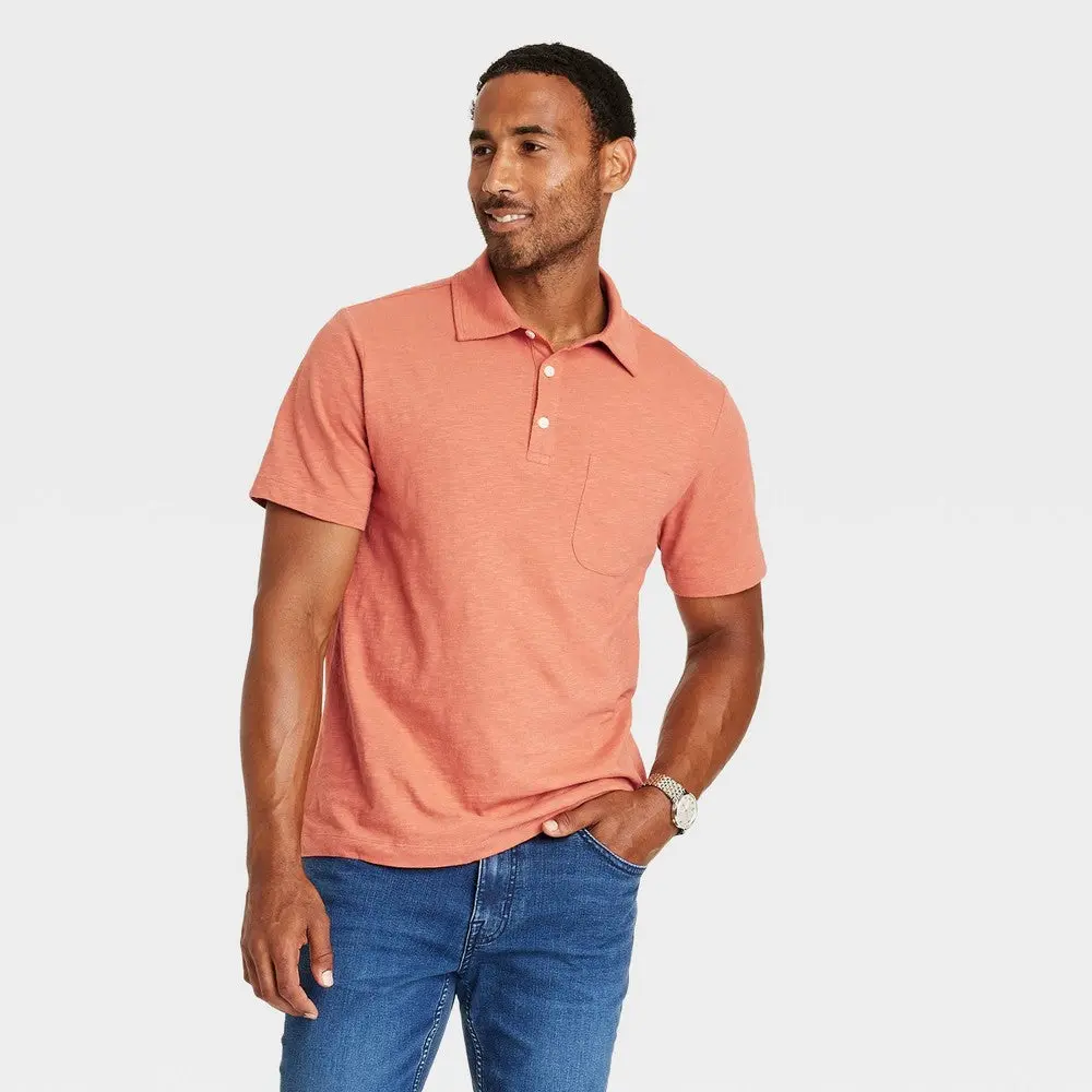 Men's Slub Jersey Polo Shirt - Goodfellow & Co Peach Orange XXL