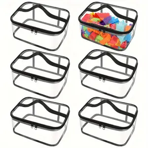 Clear Toy Storage Bag with Lid, Dustproof Storage Box, 6 Counts/set Multifunctional Storage Box for Puzzle, Building Block, School Supplies & Craft, Plastic Containers