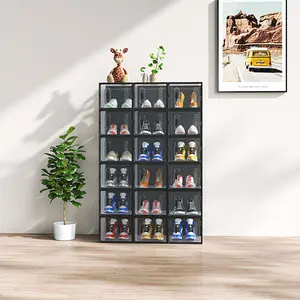 shoe rack organizer Black Medium 18PCS 35x25x19cm Shoebox, Plastic, Mesh, Free Combination Lightweight Organiser garage accessories shoe cabinet storage room organizer storage space-saving Multi-Layer Shoe Rack shoerack thick transparent shoe box Set