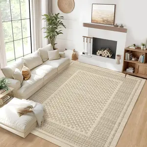 GARVEE Washable Rugs 10x13 Rug for Living Room Modern Bedroom Rug Beige Large Area Rug Non Slip Throw Rugs Soft Low Pile Stain Resistant Carpet for Dorm Dining Room Office 10'x13' Beige
