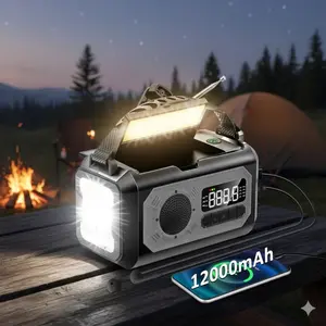12000mAh Solar Power Bank with Solar Charging, Hand Crank Emergency Radio with AM/FM/NOAA Weather Alert, Bright LED Flashlight, Portable Charger & SOS Light for Outdoor Survival, Hiking, Camping, Emergency Kit, Solar Rechargeable