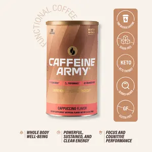 Cappuccino Flavor Caffeine Army Functional Coffee with Time-Release Caffeine, MCTs, Collagen, Adaptogens & Vitamins for Energy, Focus, Mood, Beauty & Metabolic Support- 38 Servings, Sugar-Free, Gluten-Free, Keto-Friedly Beverage