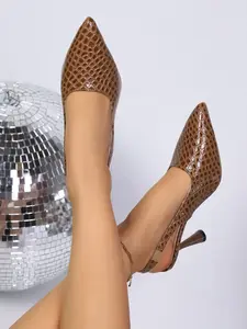 Women's Snake Print Pointed Toe High Heel Shoes, Slim Heel Design, Summer Outdoor Wear, Height Increase, Slimming, Versatile, Office Style