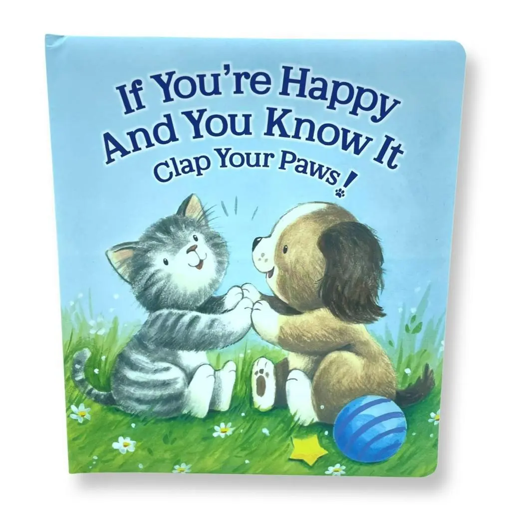 "If You're Happy and You Know It Clap Your Paws" Art-Focused English Interactive Children's Board Book - 10 Pages, 8.2x7.2x1 Inches, Art-Themed, Engaging Stories, Beautiful Illustrations, Animal Themes, Create Special Memories Through Reading