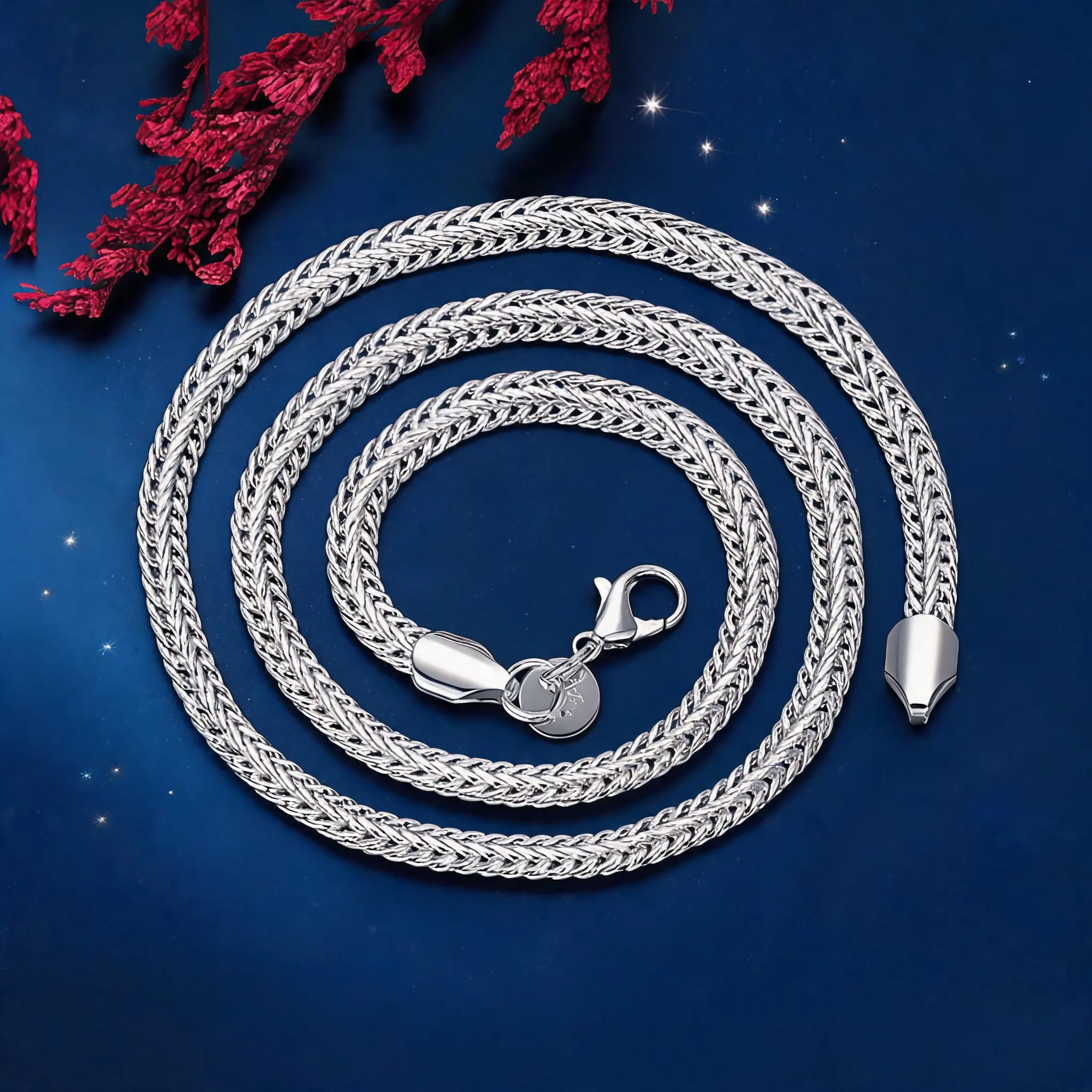Unisex 925 Silver Plated Braided Chain Necklace - Antitarnish Coat, Fade-Resistant, Durable Finish, Lightweight Comfortable Design for Everyday Wear, Ideal Birthday Gift