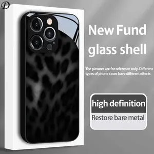 Phone Case - Black Gray Leopard Print Texture Pattern Tempered Glass Business Design for iphone17 17Air 16 Pro 15 Promax 14 Plus 13 12 11