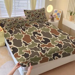 3 Pcs Duck Hunting Camo Collection Fitted Sheet Set, Bed Sheets, Military Jungle Theme Camouflage Bedding Set, Soft Bedding, Vintage Military Fans Home Decor Set, Soft Microfiber Material, Ideal for Military Style Bedrooms, Filler Not Included