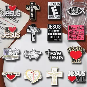 16 pcs set of I Love Jesus Easter Jesus Cross badges, exquisite enamel alloy cartoon series badges, cartoon simple style alloy brooch jewelry decoration