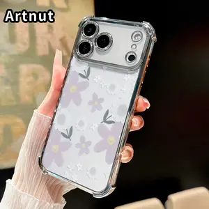 Lilac Floral Dream Pattern Phone Case for iPhone 17 16 Pro Max 15 Plus 14 13 12 11 E Air Electroplated Cover with Airbag Shockproof Soft Silicone Casing