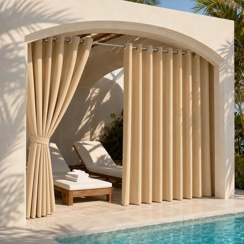 Outdoor Flat Woven Polyester Curtains - Sun Shade Drapes for Patio, Balcony, Modern Household Textile Curtain Accessories, Outdoor Spaces