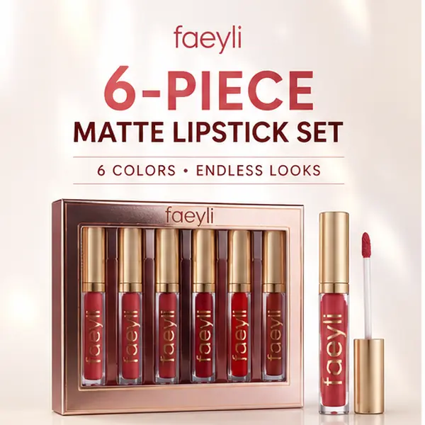 faeyli Matte Liquid Lipstick Set, 6-Piece Lip Color Collection with Rich Pigmented Shades