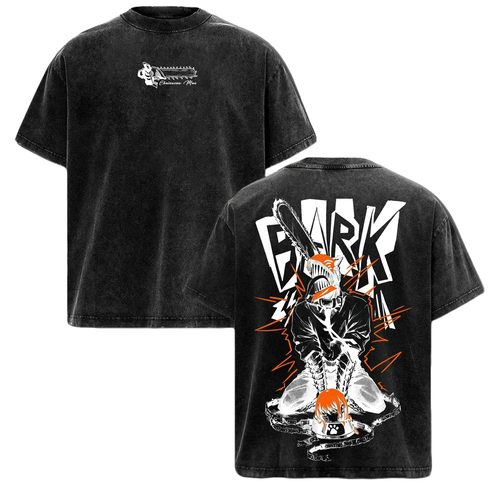 Chainsaw Man Vintage Washed Graphic T-Shirt Heavyweight Cotton Oversized Anime Tee for Men Women Denji Makima Bark Print Y2K Streetwear Otaku Japanese Manga Merch Casual Trendy TikTok Fashion Summer Aesthetic Grunge Goth Retro Top E-Boy Apparel Clothing