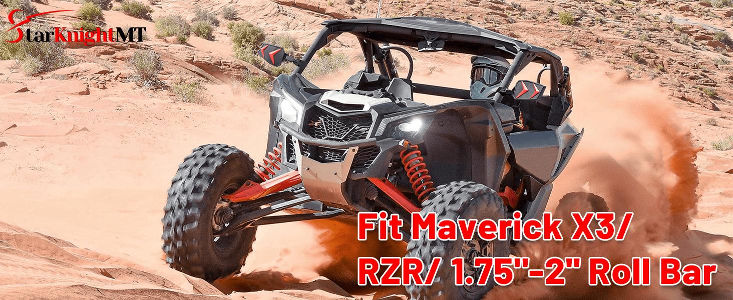 UTV Side View Mirrors Fit 1.75"-2'' Roll Bar (X3/RZR)
