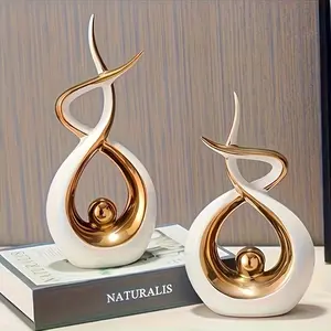 Set of 2, a pair of simple modern home decoration ornaments, Home Decor Statue, elegant decorative bottles, resin craft abstract geometric design, suitable for the decoration of living room, porch, display case and dining room