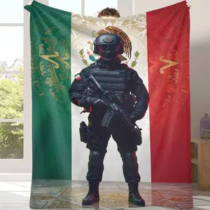 Tactical Operator Flannel Blanket Mexican Eagle Emblem Aztec Calendar Print UltraSoft Lightweight Warm Fleece Throw Perfect for Living Room Sofa Couch Camping Trips Military Theme Bedding Decor Birthday Gift Ideas for Patriotic Men and Veteran Friends