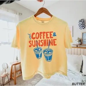 2026 Iced Coffee and Sunshine Crop Top - Vintage Summer Coffee Graphic Tee | Retro Beachy Shirt