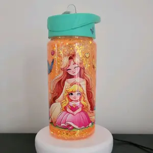 Princess 10 oz snowglobe Water Bottle  sippy straw on the go bottle