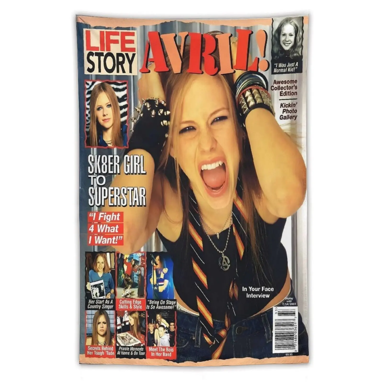 Avril Lavigne "Sk8er Girl" Magazine Cover Print Tapestry Wall Art - Vertical Celebrity Photo, Artistic Star Motif, 2000s Pop Culture Nostalgic Gift, Music Theme Decoration for Indoors Bedroom Living Room