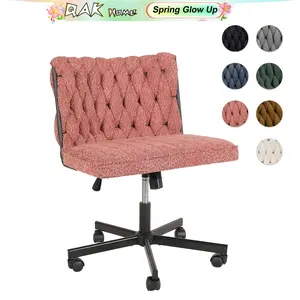 QAK Criss Cross Legged Office Desk Chair with Wheels, Modern Armless Desk Chair with WideSeat, Home Office Chair for Work, Meditation,Vanity