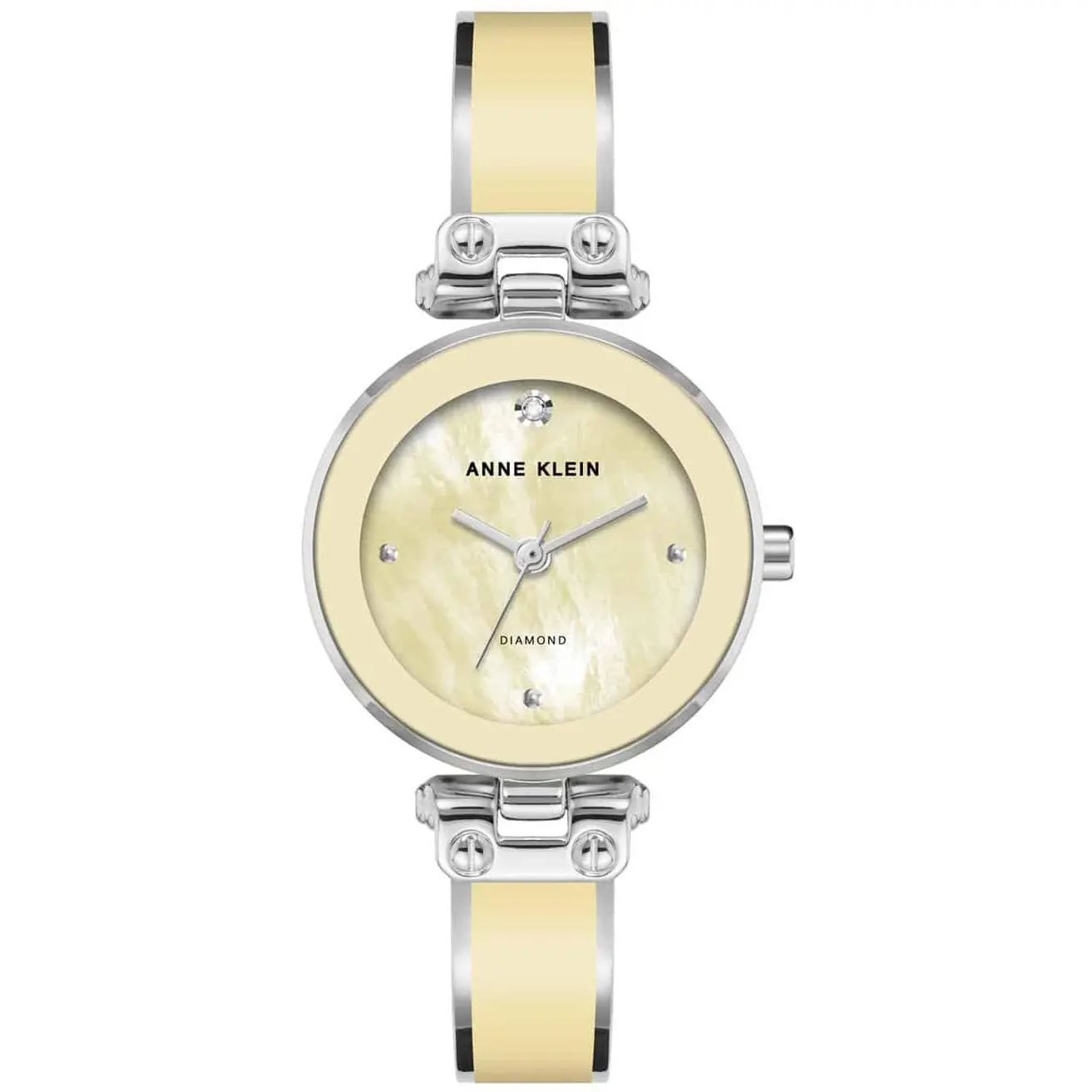 Anne Klein Yellow Bangle Ladies Watch AK/1981YLSV, 30M, Round Dial, Jewelry Watch, Mineral Glass, Quartz Drive, Steel Strap, Quartz Watches, Classic Fashion Women's Watches