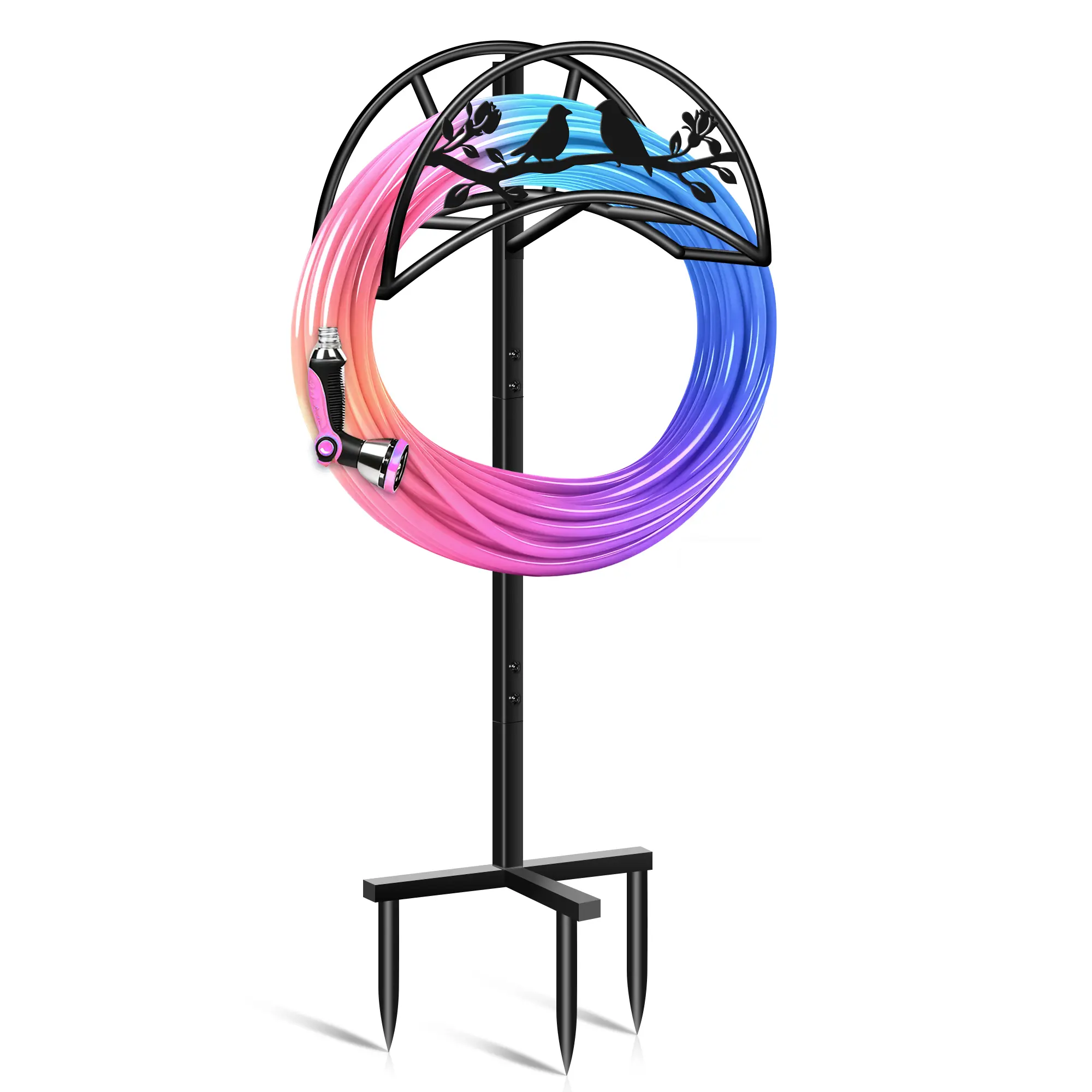 Metal Garden Hose Holder, Outdoor Water Hose Holder with Hose Reel, Easy to Assemble, Detachable Design for Convenient Storage, for Outdoor, Garden, Patio Lawn, Garden Hose Holder Wall Mount, Water Hose Rack, Heavy Duty Hose Holder, Black