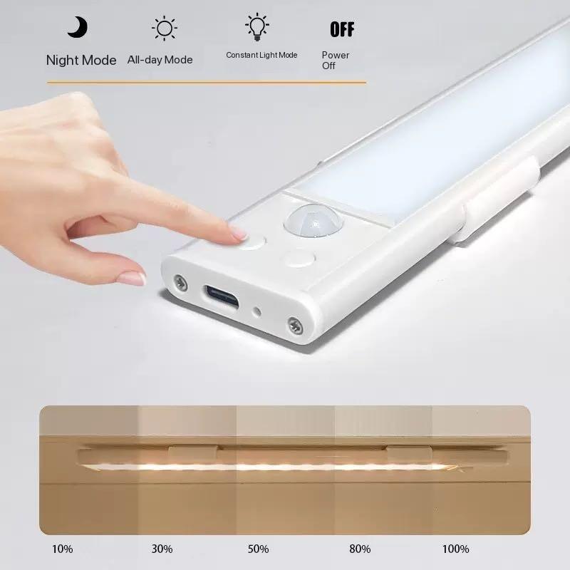 Under Cabinet Lights, 52 LED Cold White Rechargeable Under Cabinet Lighting Motion Sensor LED Lights for Kitchen, Counter, Closet, Stairs (12.2 inches Silver)1 PCS and 2 PCS available for selection