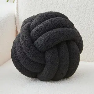 Decorative Throw Knot Pillow Ball for Home Chair Sofa Couch Bed Aesthetic Round Decor Pillows Lambswool Knotted Pillow Cushion (Black, 11 inches)