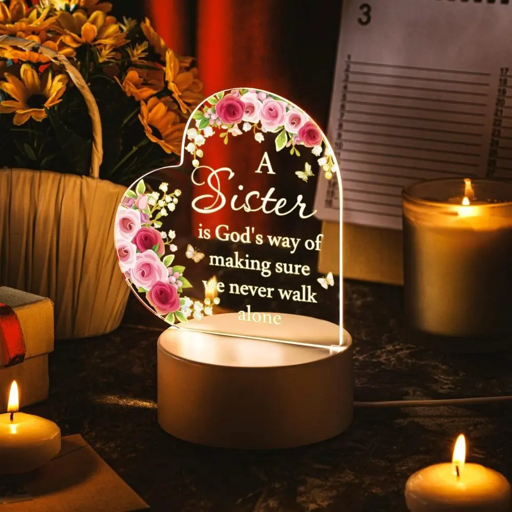 Engraved Heart-Shaped Unique Decorative Night Light - Festive & Home Supplies, Thoughtful Gifts for Sisters' Birthday, Graduation, Atmosphere Light, Decorative Atmosphere Lamp