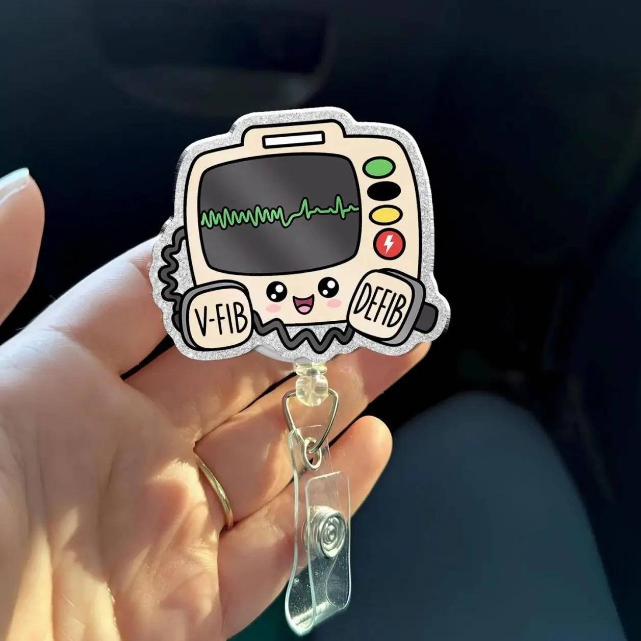 Defibrillator Badge Reel - V Fib Defib Cardiology Nurse EKG Retractable ID Holder AZP