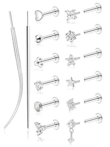 14 Pcs Cartilage Piercing Body Jewelry Set Y2K Aesthetic & Versatile 20G Hypoallergenic Stainless Steel Flat Back Multi-Style For Women Girls Piercing Enthusiasts Casual Dating Present Piercings Kits