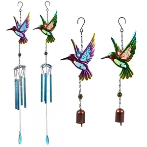 Metal Wind Chime Hanging Ornament — Painted Glass & Spray-Painted Craftwork — Courtyard & Garden Hanging Decor, Backyard Decor, Yard Decor
