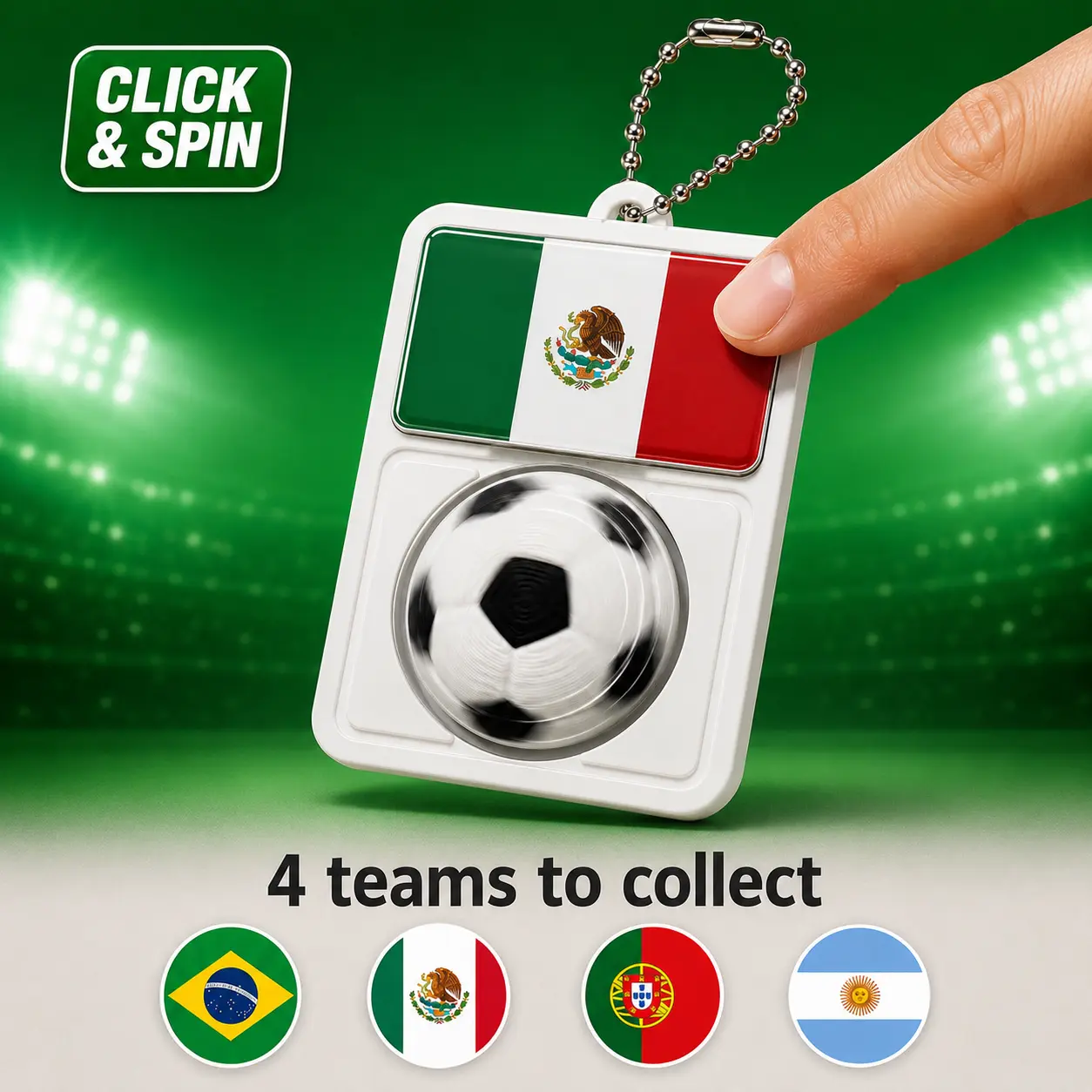 ABS Mini Spinner Keychain with Mechanical Push Button & Spinner Mechanism - 2026 Mexico Football Print, Smooth Bearing, Stress Reliever, Office Hanging Home Decor Bag Charm, Collector's Fan Gift (Argentina/Brazil/Portugal Teams)